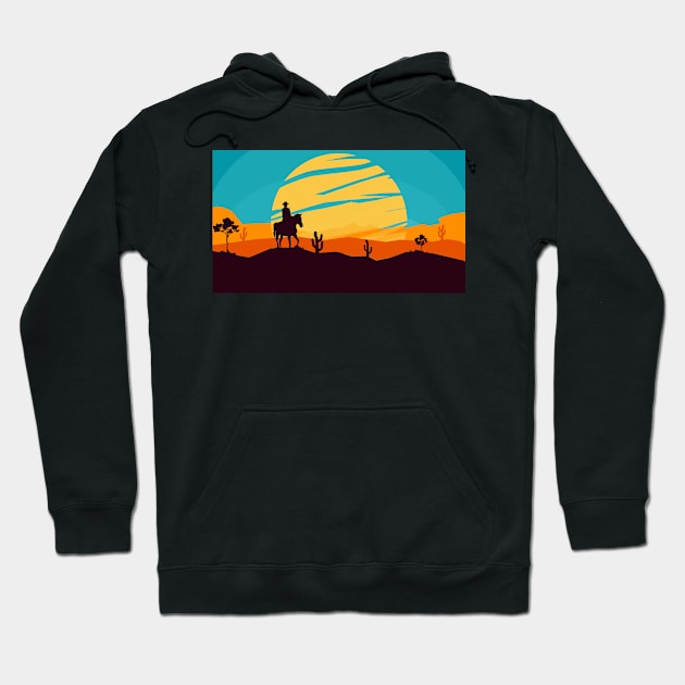 Lone rider - cowboy on horse at sunset Hoodie by Montanescu